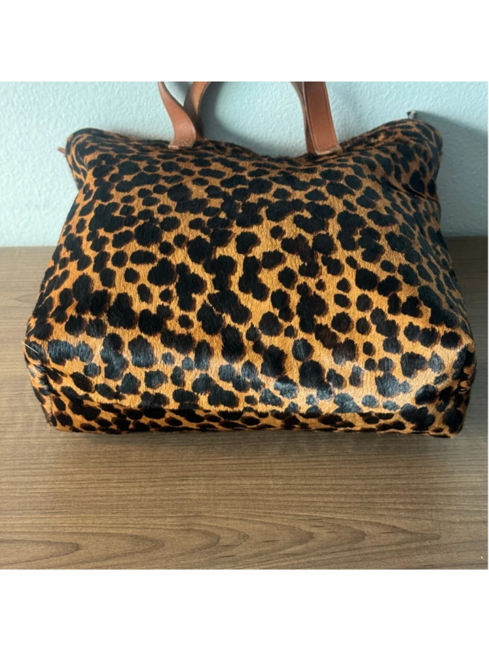 Madewell Leopard Calf Hair Leather Tote Bag Animal Print Shopper Carryall